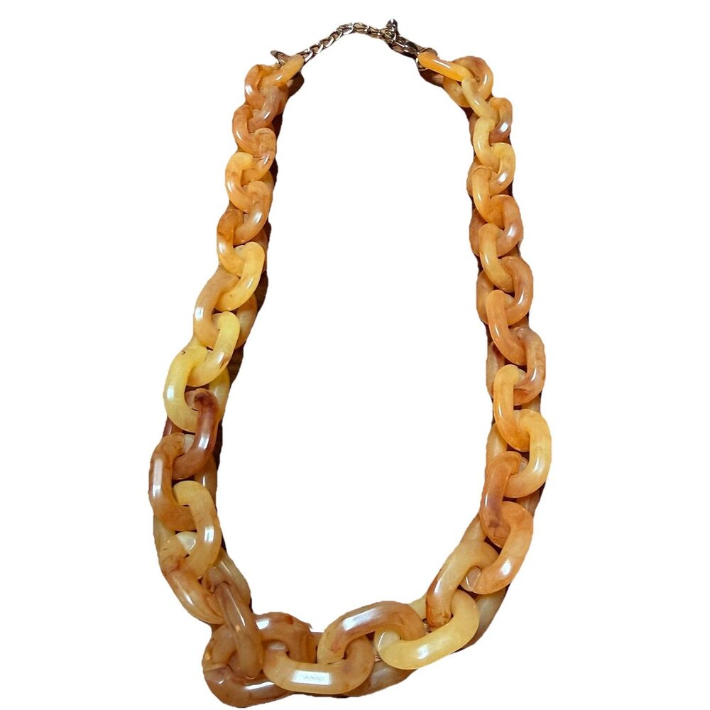 Anthropologie Statement Resin Chunky Necklace Large Links Yellow Brown 22”